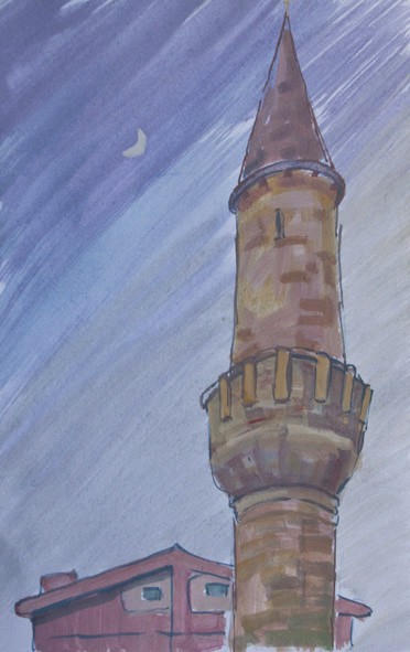 вечереет полумеся наверное хочет занять свое место на шпиле мечети