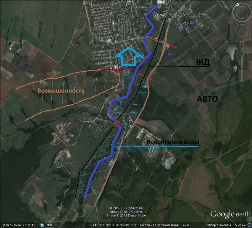 Карта затопления Краснодара при прорыве водохранилища.