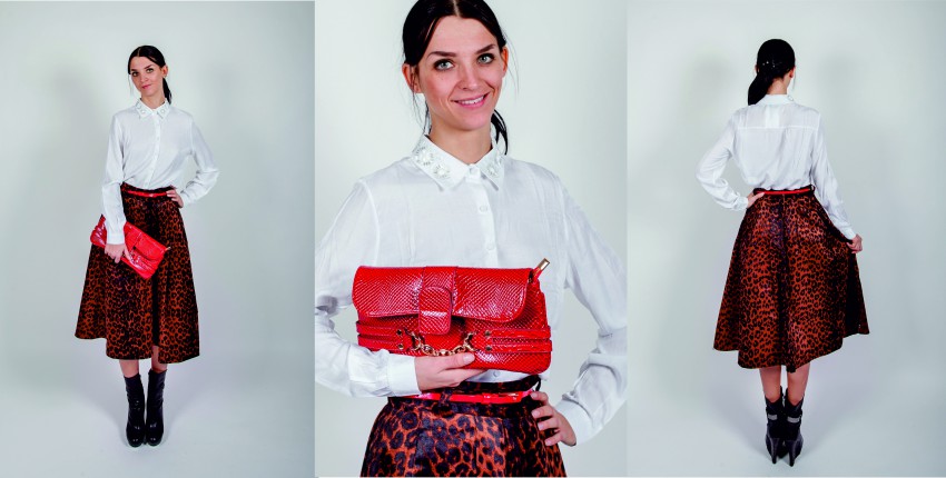 Юбка - 1999 руб. Рубашка - 1299 руб. Клатч - 2399 руб. Ботильоны - 6699 руб.