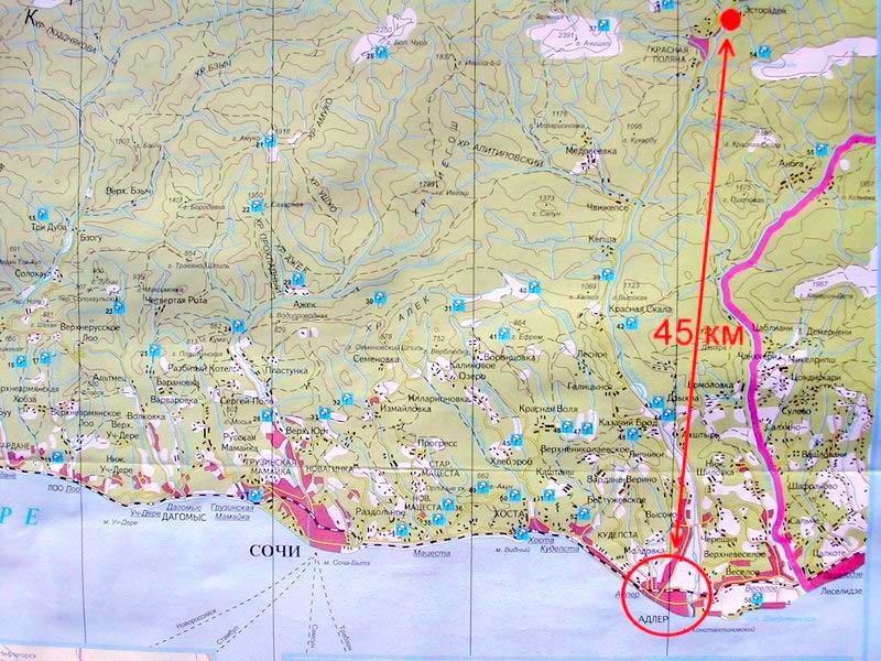 Подробная карта сочи с населенными пунктами подробная