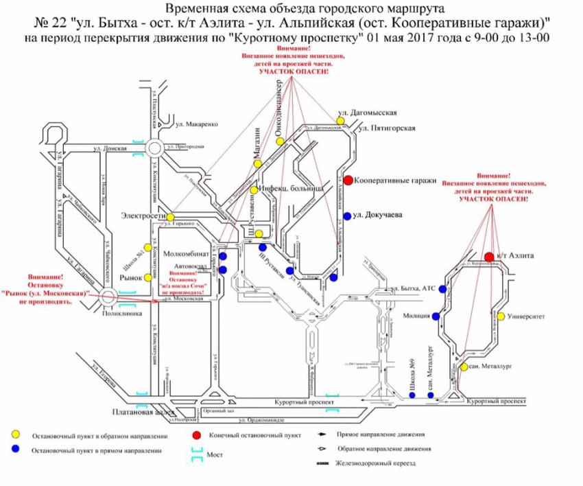 Схема маршрутов автобусов Сочи.